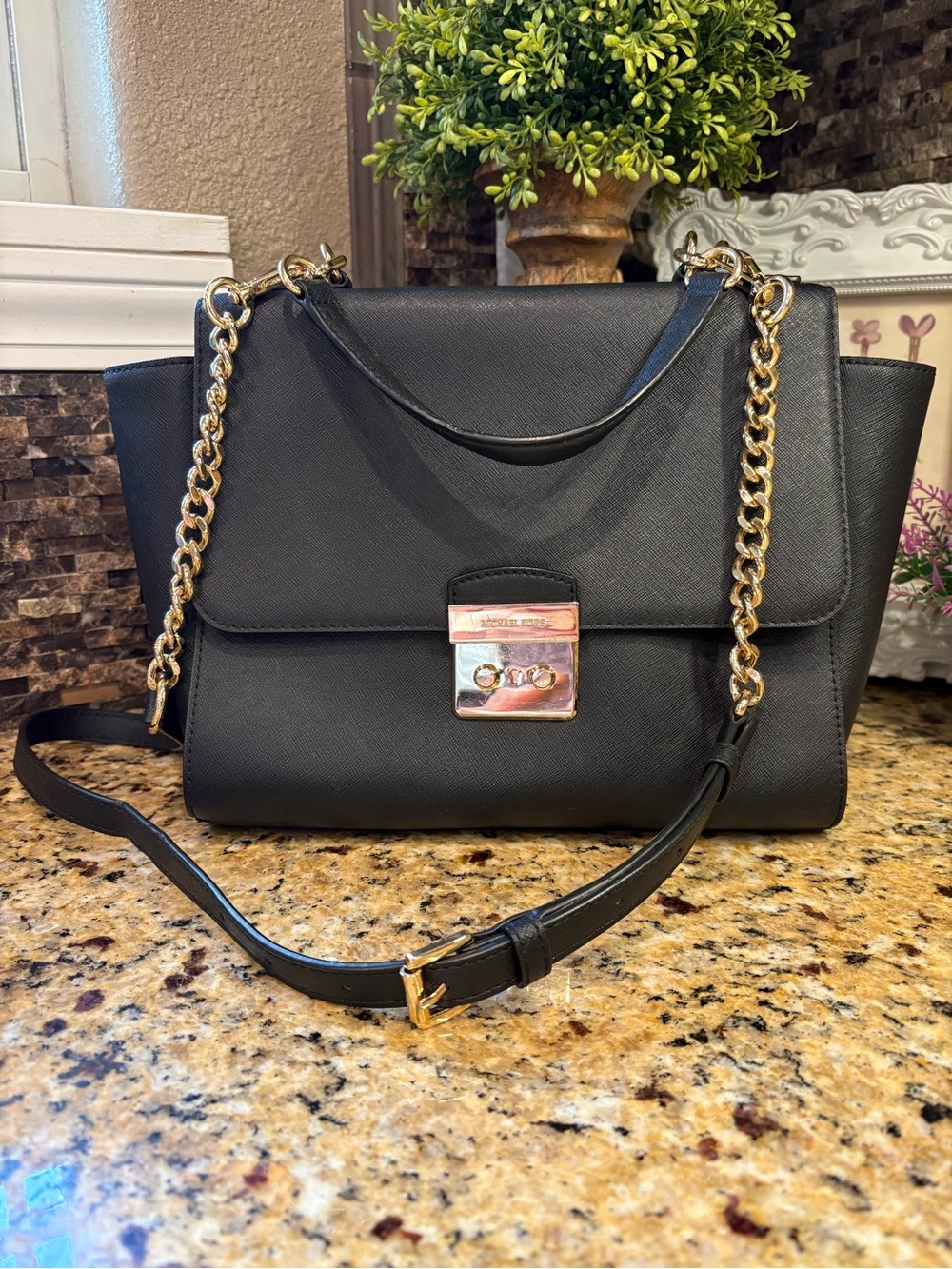 Michael Kors Black with Gold Brandi Satchel Purse NWT note Description and Pics